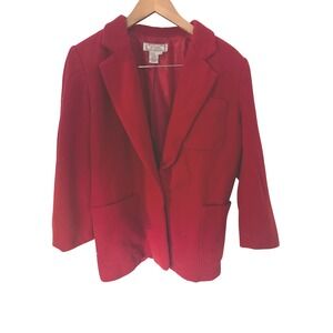 Vintage 80s Red Wool Blazer Women's M Lee David Made in USA Classic